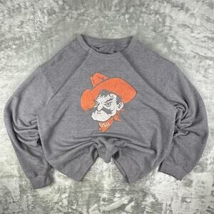 Distressed OSU Cowboys Grey Mascot Print Graphic Crewneck Sweatshirt Size M